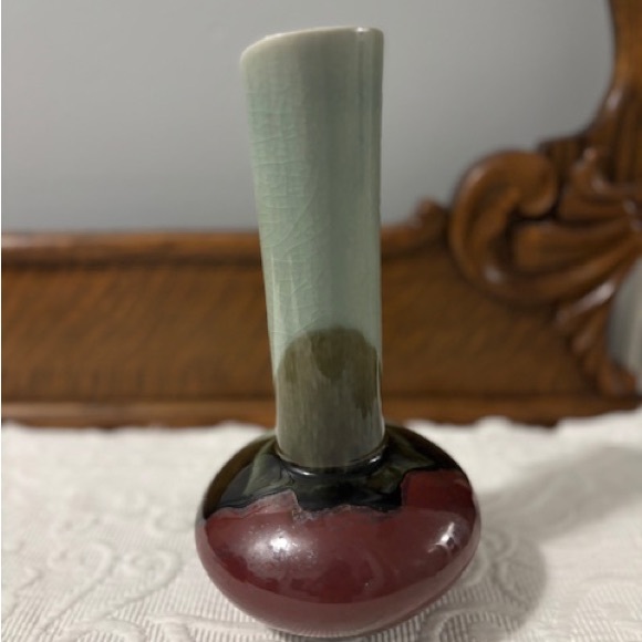 Maitland-Smith Celadon Blue Brown Crackle Glaze VaseFrom Thailand